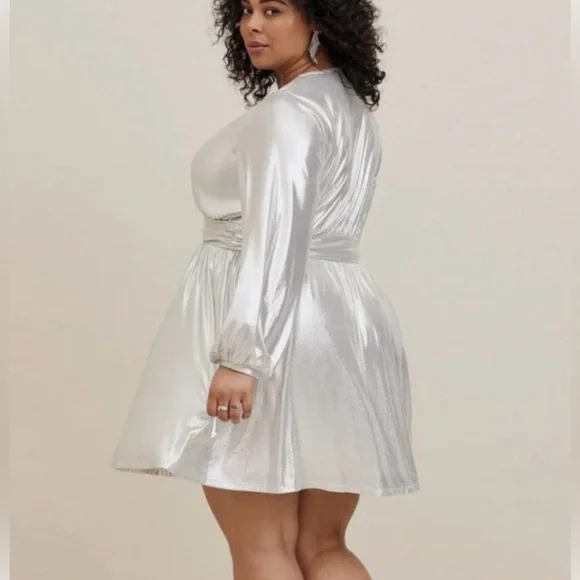 torrid Silver Metallic Wrap Mini Dress - Picture 2 of 6